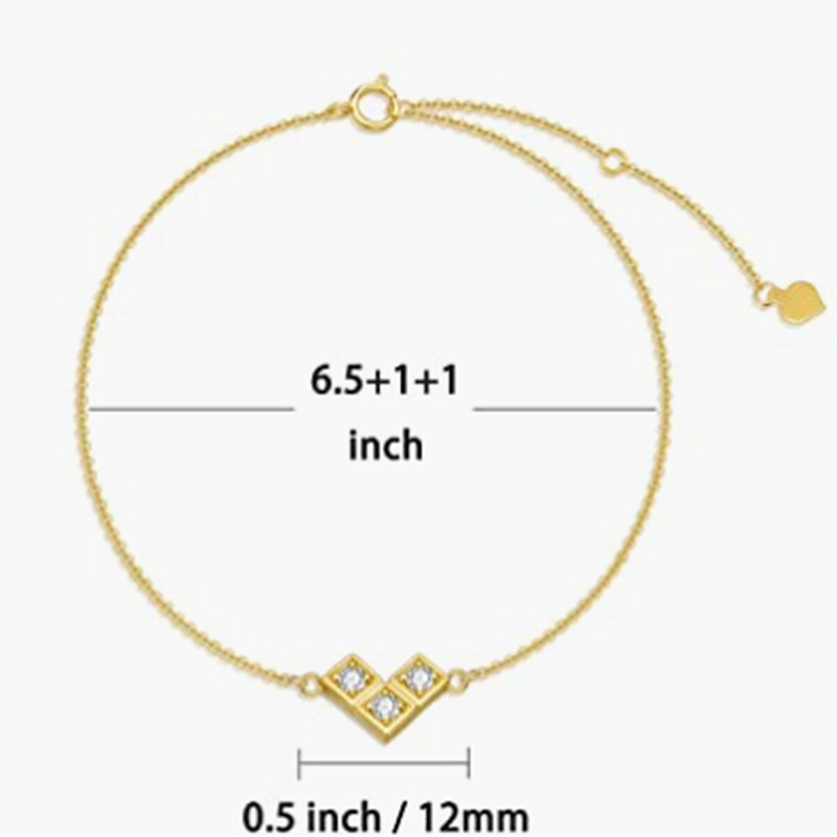 14K Gold Round Zircon Square Pendant Bracelet-5