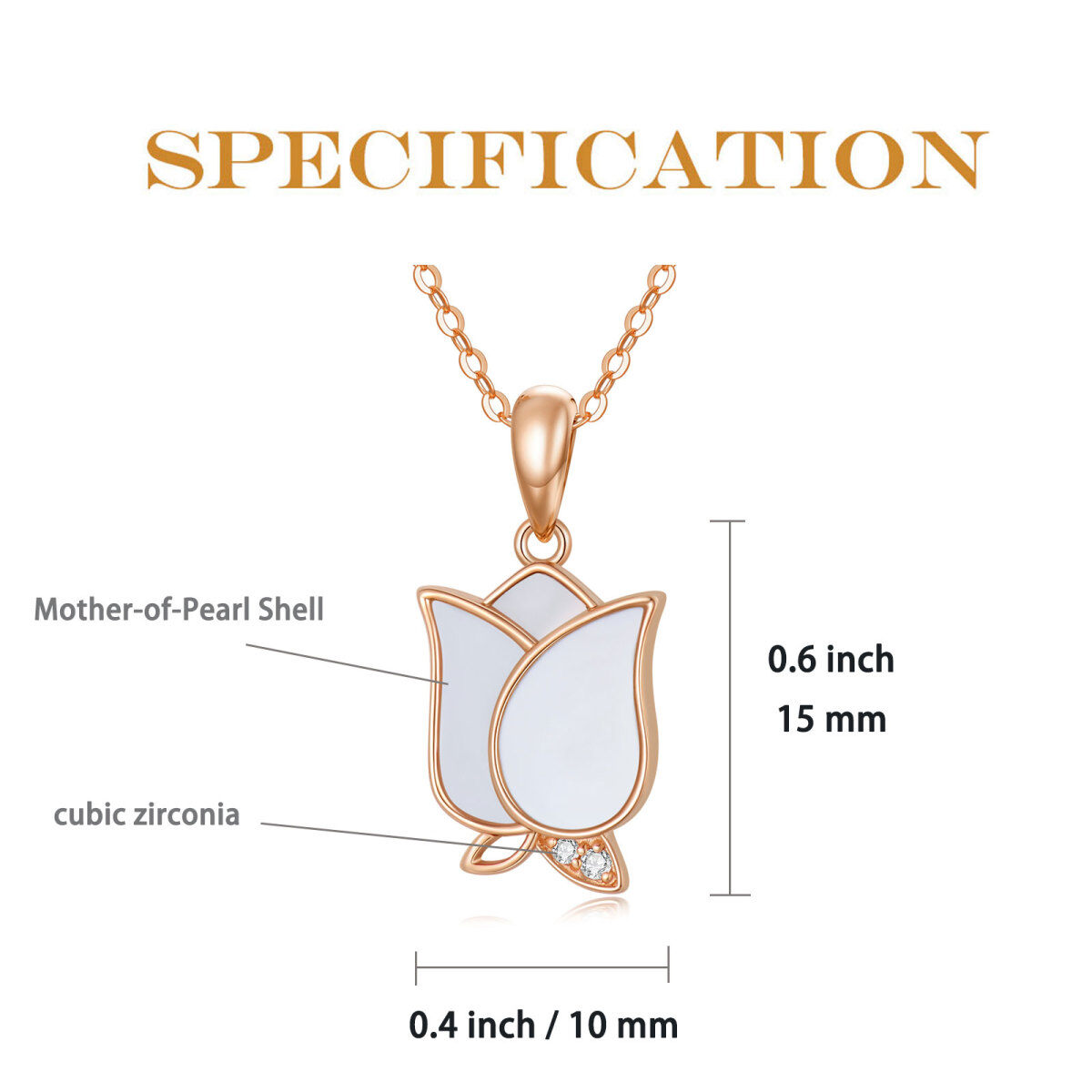 14K Rose Gold Round Cubic Zirconia & Mother Of Pearl Rose Pendant Necklace-5