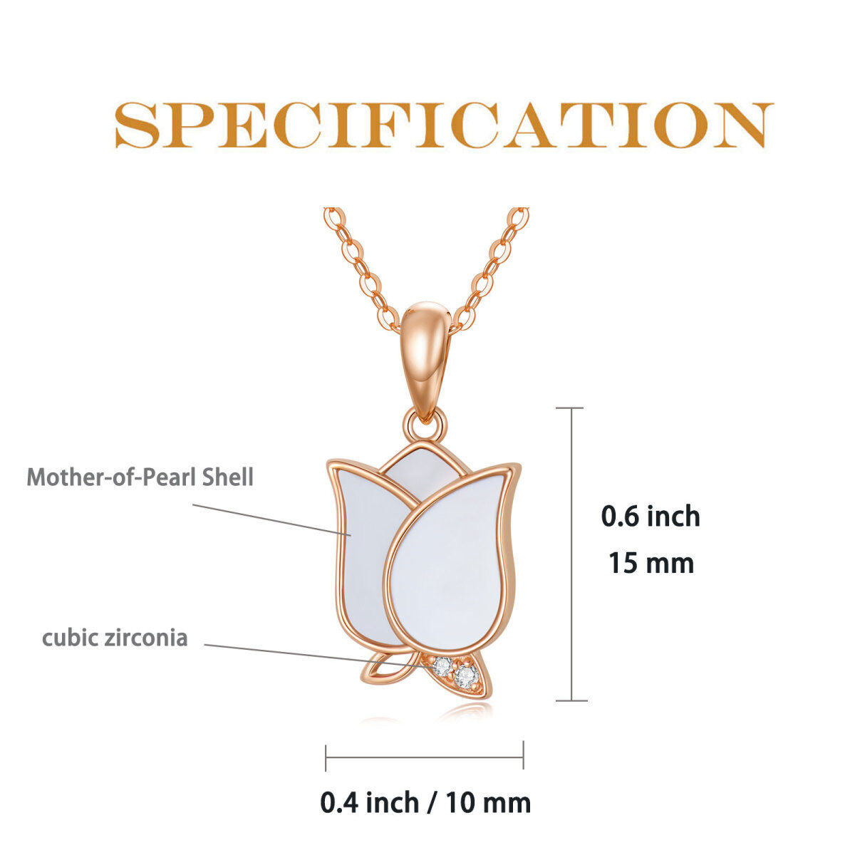 14K Rose Gold Runde kubischer Zirkonia & Perlmutt Rose Anhänger Halskette-5