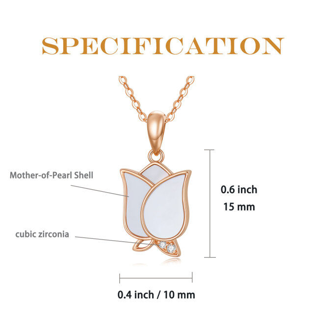 14K Rose Gold Round Cubic Zirconia & Mother Of Pearl Rose Pendant Necklace-4