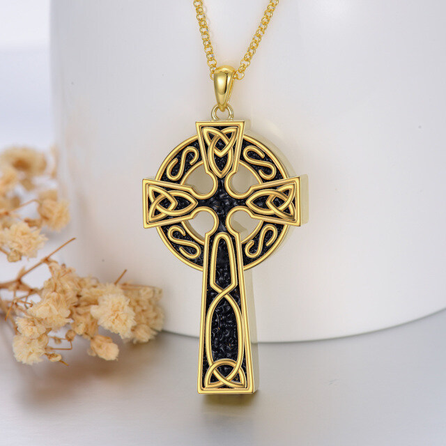 Sterling Silver with Yellow Gold Plated Celtic Knot & Cross Urn Necklace for Ashes-2