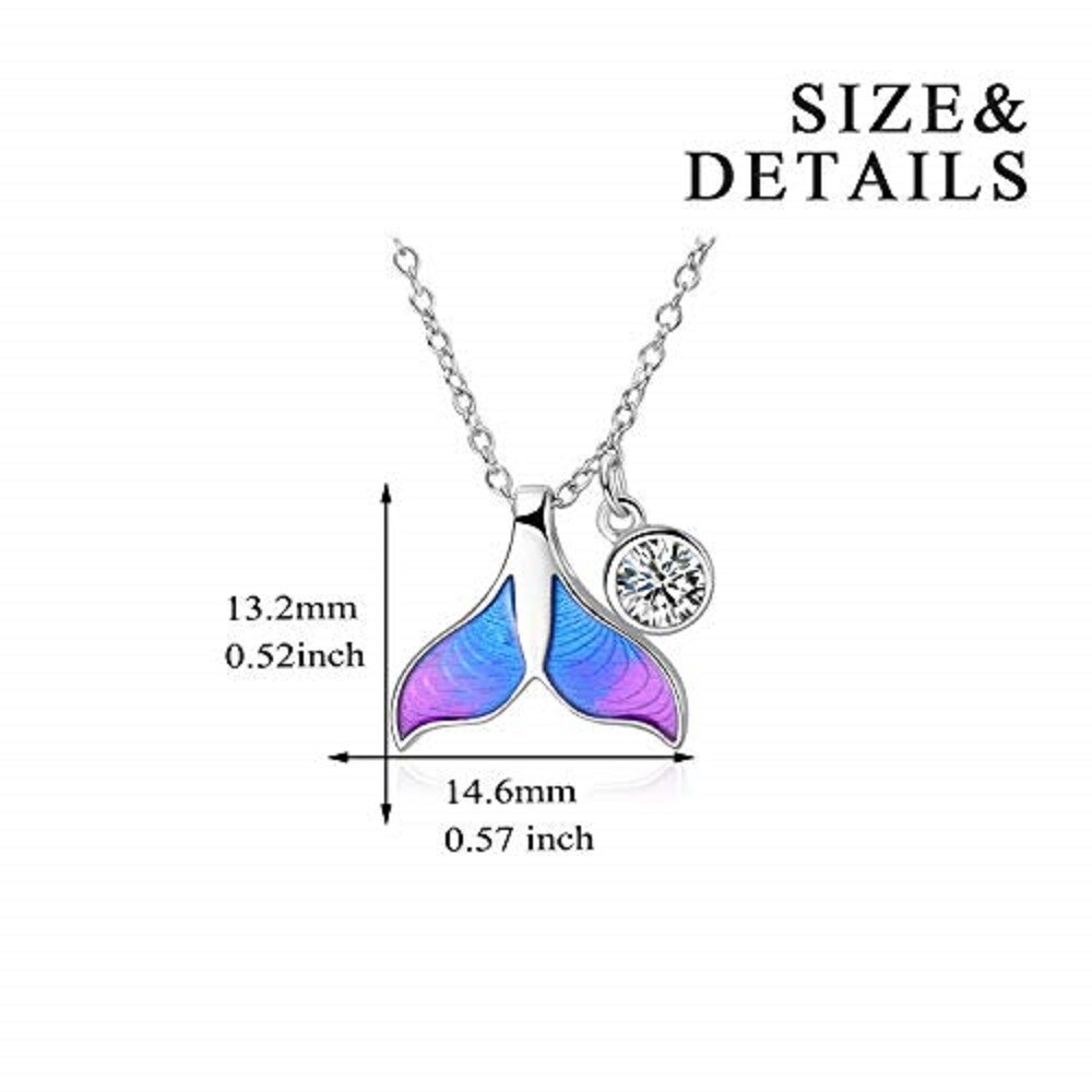 Sterling Silver Round Crystal Mermaid Tail Pendant Necklace-6