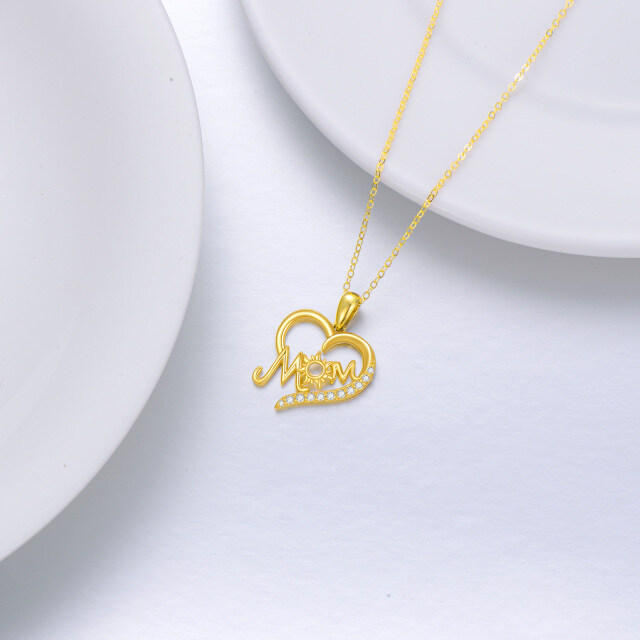 14K Gold Round Zircon Heart Pendant Necklace-3