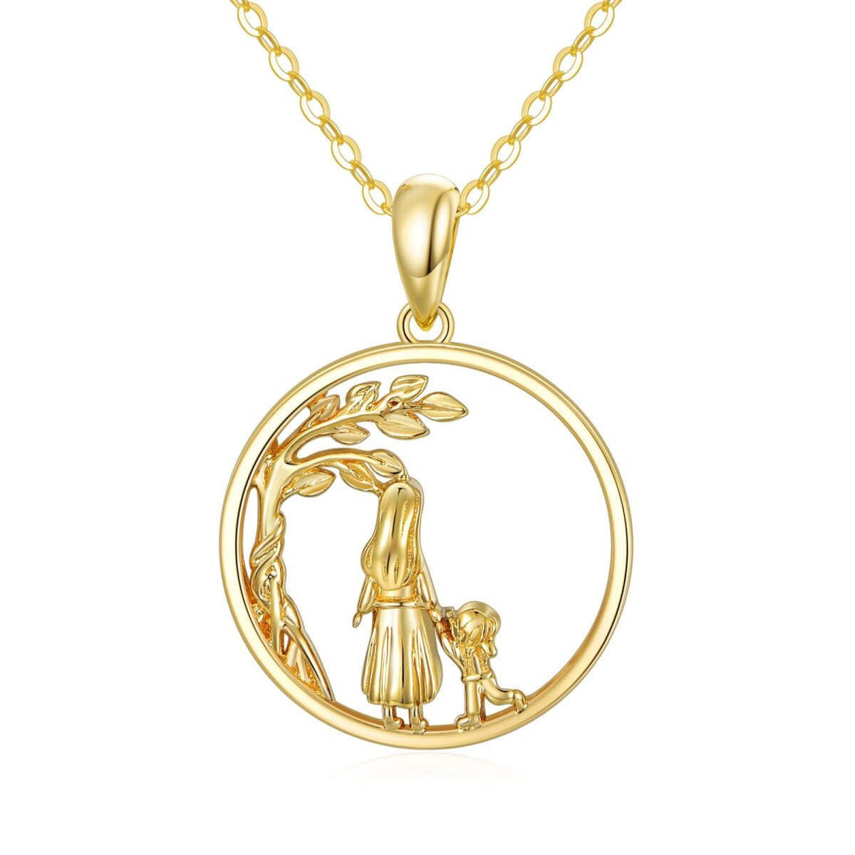 Collier en or 14K avec pendentif arbre de vie et mère et fille-1