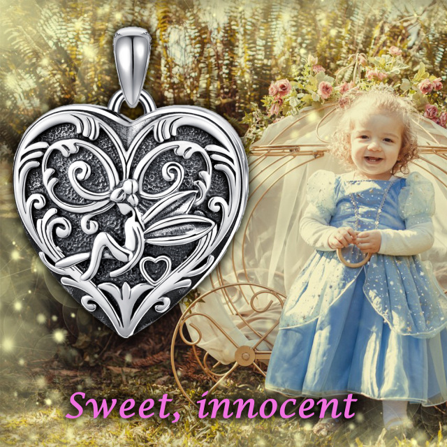 Sterling Silver Fairy Heart Personalized Engraving & Custom Photo Pendant Necklace-8