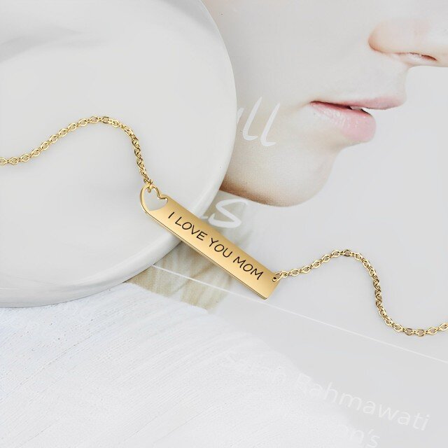 14K Gold Personalized Engraving & Infinity Symbol Bar Necklace-3