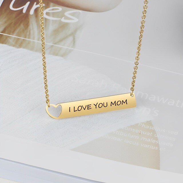 14K Gold Personalized Engraving & Infinity Symbol Bar Necklace-5