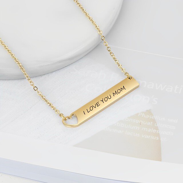 14K Gold Personalized Engraving & Infinity Symbol Bar Necklace-2