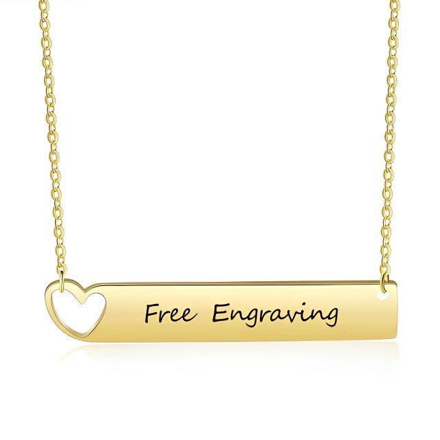 14K Gold Personalisierte Gravur & Unendlichkeit Symbol Bar Halskette-0