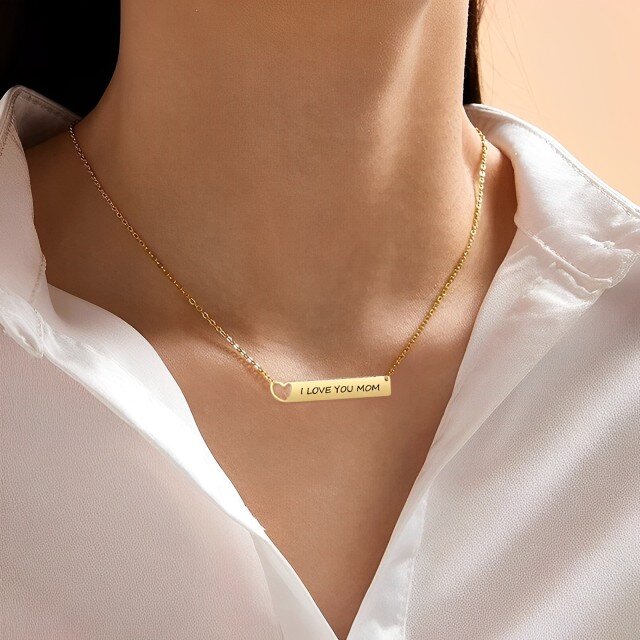 14K Gold Personalized Engraving & Infinity Symbol Bar Necklace-2