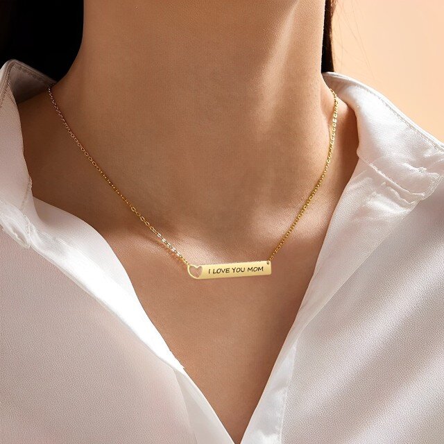 14K Gold Personalized Engraving & Infinity Symbol Bar Necklace-1