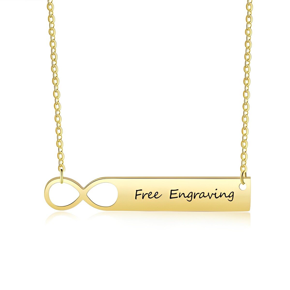 14K Gold Personalized Engraving & Infinity Symbol Bar Necklace-6