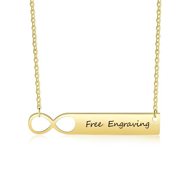 14K Gold Personalized Engraving & Infinity Symbol Bar Necklace-6