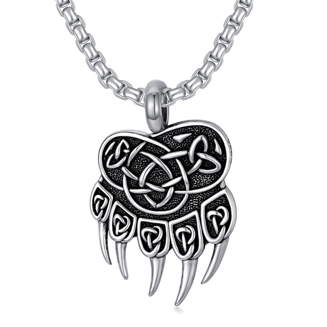 Sterling Silver Bear & Viking Rune Pendant Necklace-0