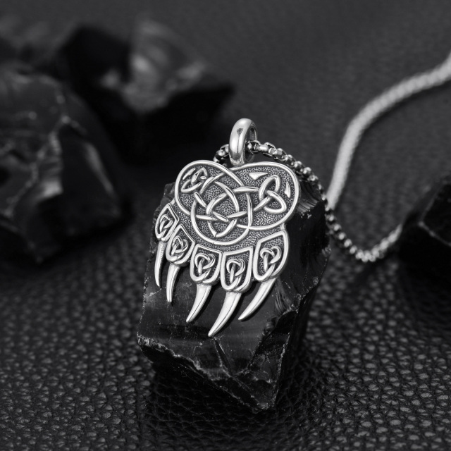 Sterling Silver Bear & Viking Rune Pendant Necklace-3