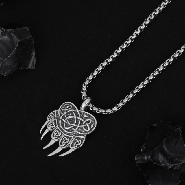 Sterling Silver Bear & Viking Rune Pendant Necklace-4