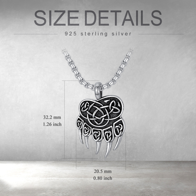 Sterling Silver Bear & Viking Rune Pendant Necklace-5