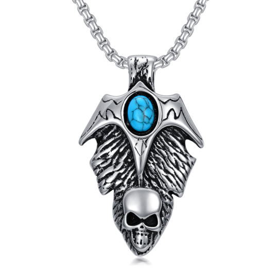 Collier pendentif tête de mort en argent sterling turquoise