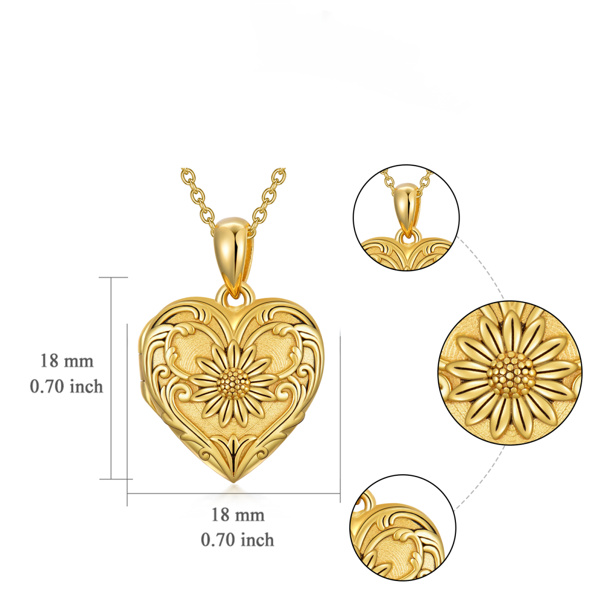 10K Gold Sunflower & Heart Personalized Photo Locket Necklace-8