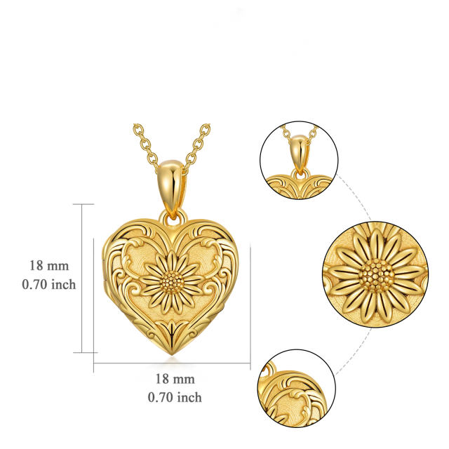 10K Gold Sunflower & Heart Personalized Photo Locket Necklace-7