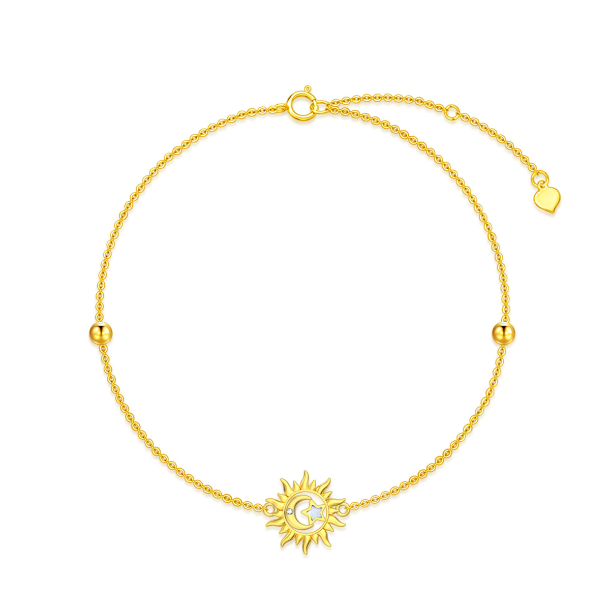 Armband mit Mond- und Sonnenanhänger aus 9 Karat Gold mit rundem Diamanten und Opal-1