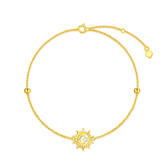 9K Gold Round Diamond & Opal Moon & Sun Pendant Bracelet-0