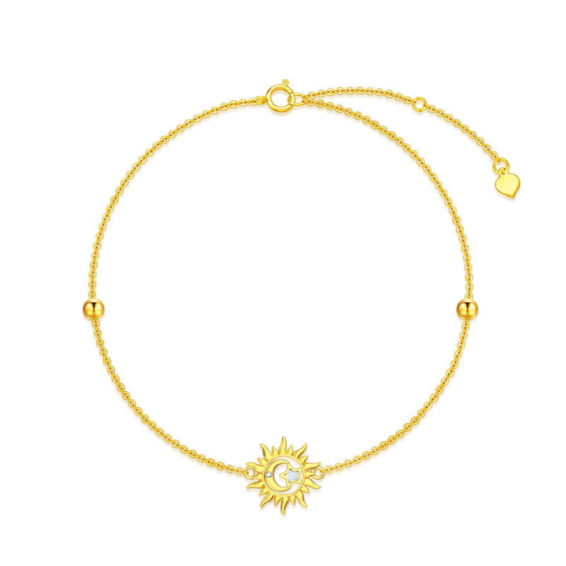 Bracelet pendentif lune soleil opale diamant rond en or 9 carats