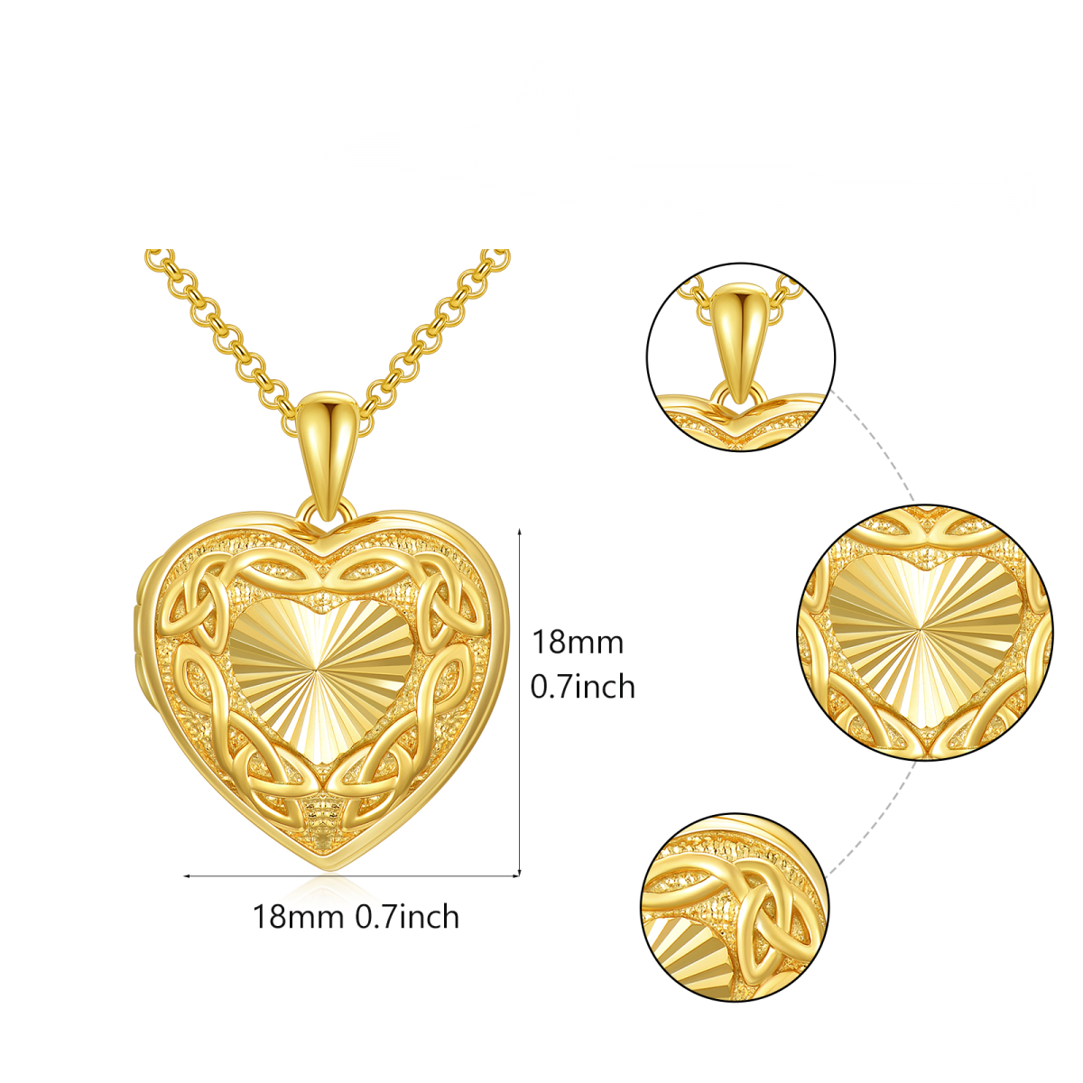 Sterling Silver with Yellow Gold Plated Celtic Knot Heart Personalized Engraving Photo Locket Necklace-7