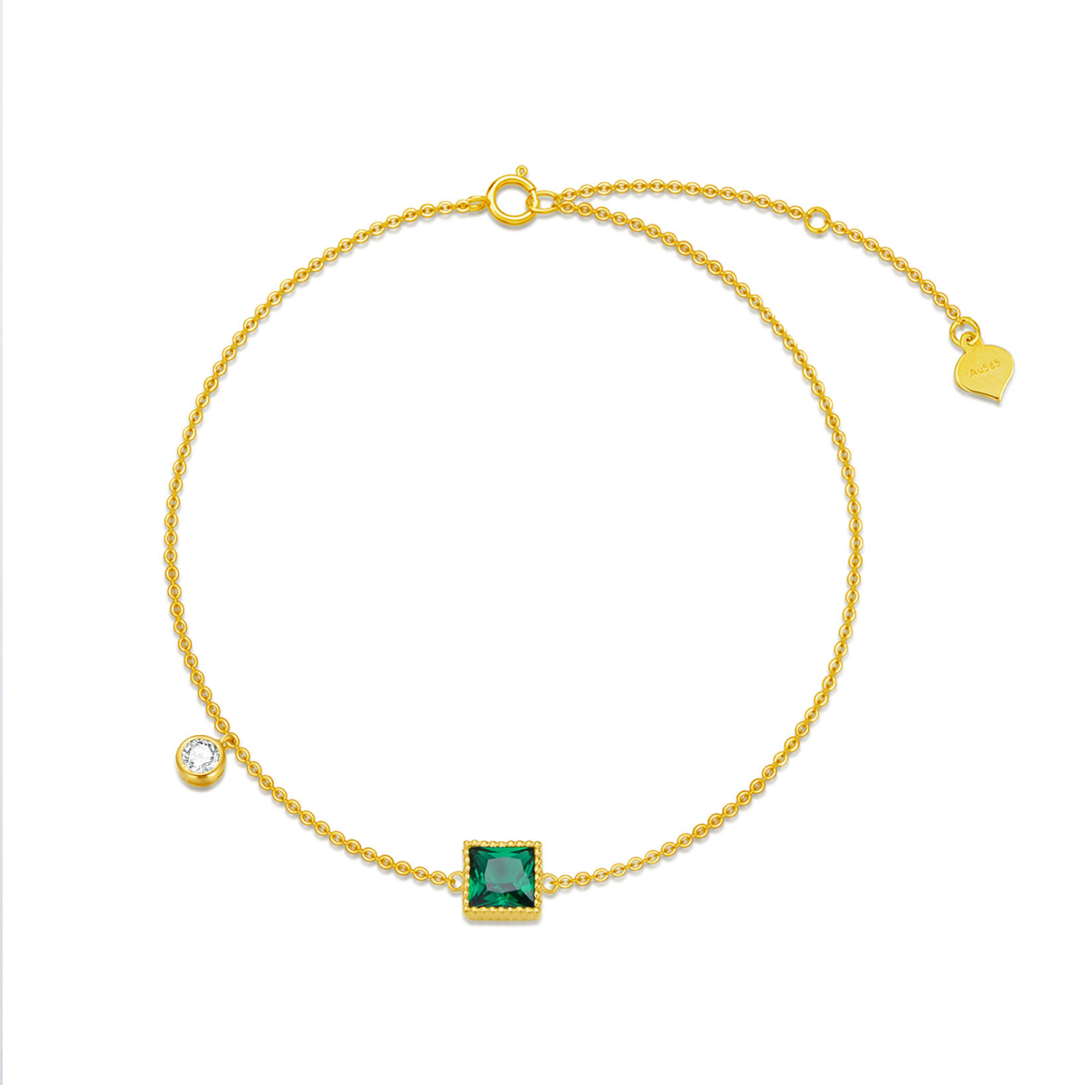 Bracelet en or 14K avec pendentif émeraude de forme carrée et princesse-1