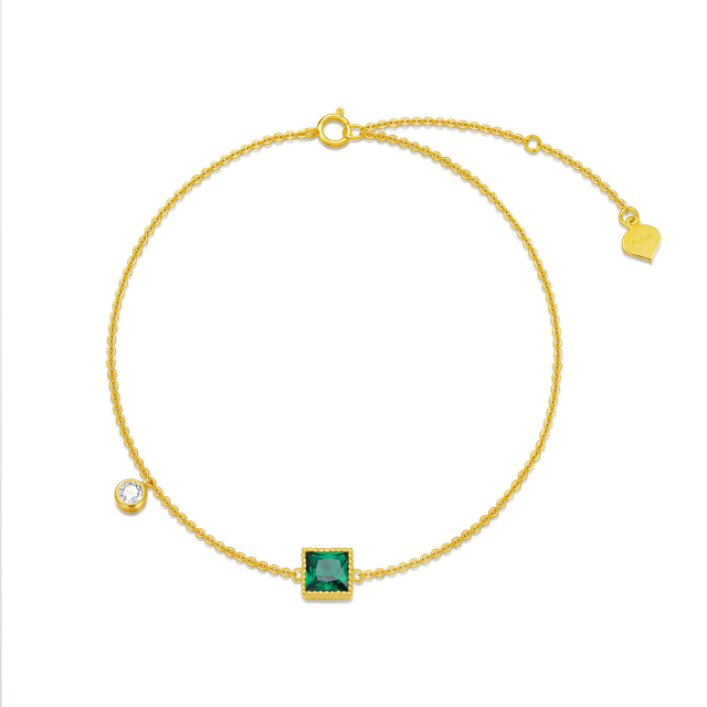 14K Gold Princess-square Shaped Emerald Pendant Bracelet-0