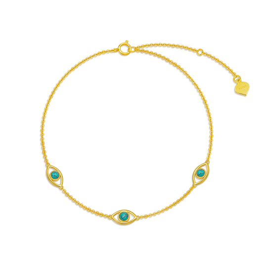 14K Gold Circular Shaped Turquoise Evil Eye Pendant Bracelet