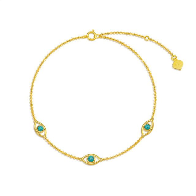 14K Gold Circular Shaped Turquoise Evil Eye Pendant Bracelet-0