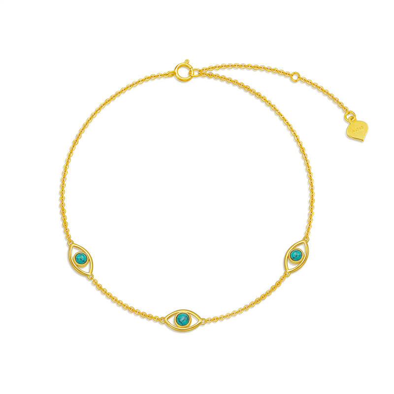 14K Gold Circular Shaped Turquoise Evil Eye Pendant Bracelet