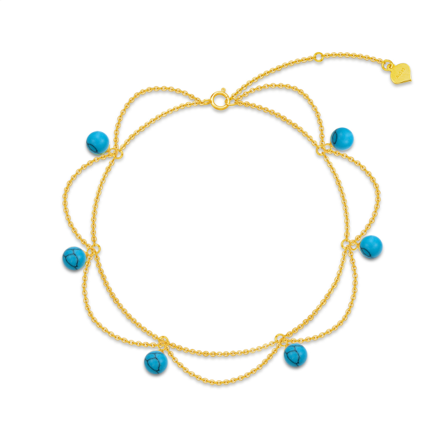 14K Gold Circular Shaped Turquoise Wildflowers Multi-layered Anklet-1
