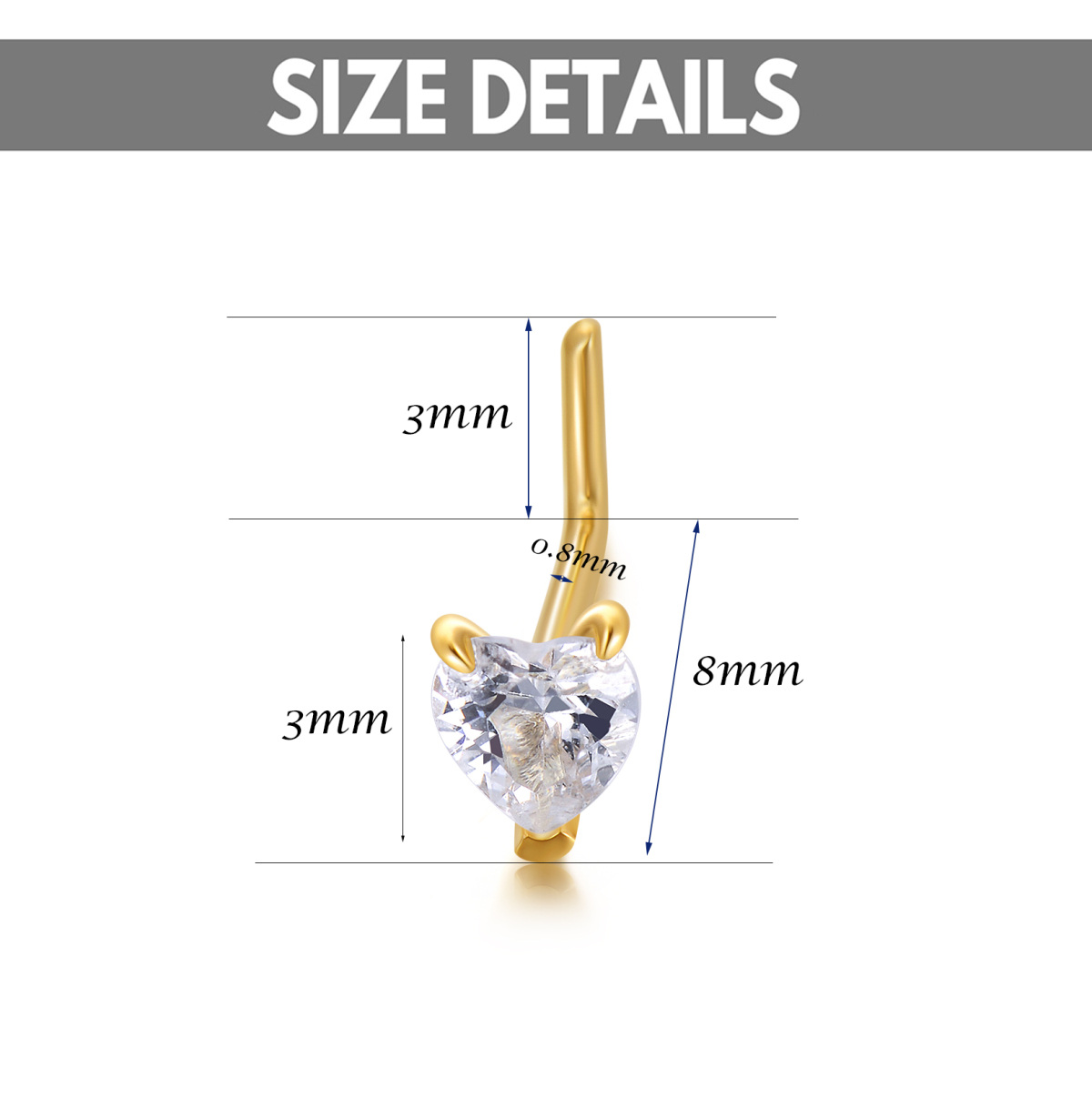 14K Gold Heart Shaped Cubic Zirconia Nose Ring-6