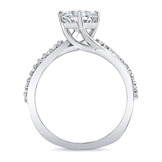 Sterling Silver Princess-square Shaped Moissanite Personalized Engraving Engagement Ring-3