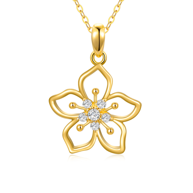 Colar com pingente de flor de cerejeira em ouro amarelo 14K para mãe, esposa, namorada-1