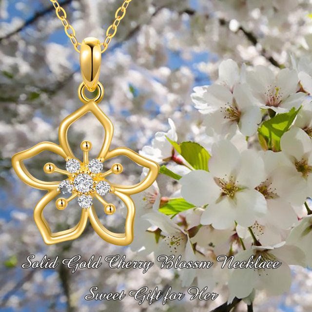 Colar com pingente de flor de cerejeira em ouro amarelo 14K para mãe, esposa, namorada-6