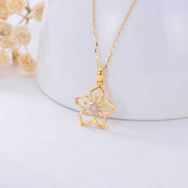 Colar com pingente de flor de cerejeira em ouro amarelo 14K para mãe, esposa, namorada-3