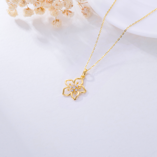 Colar com pingente de flor de cerejeira em ouro amarelo 14K para mãe, esposa, namorada-4