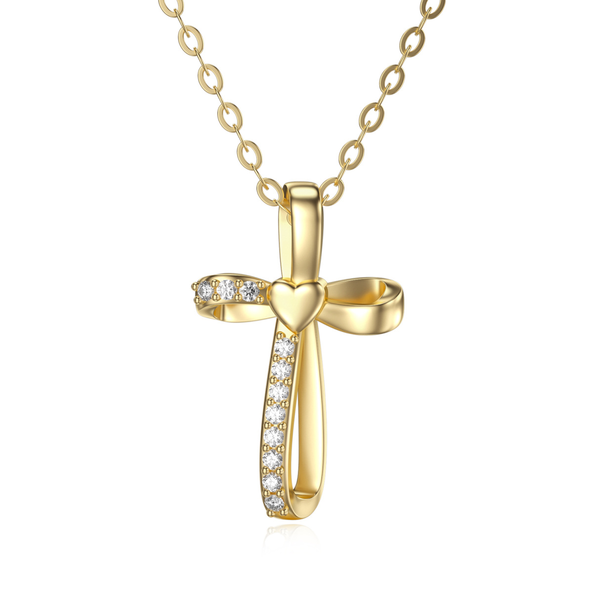 14K Gold Cubic Zirconia Cross Knot Pendant Necklace-1
