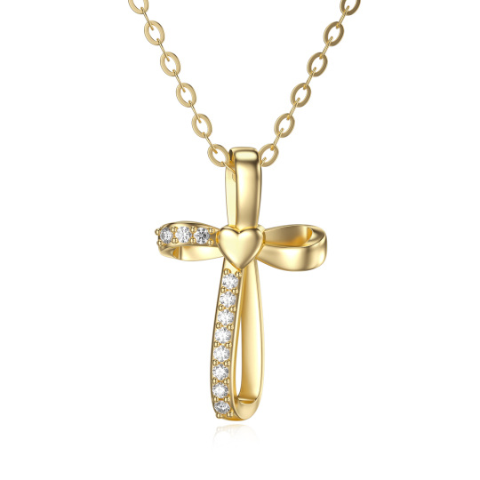14K Yellow Gold Cross Pendant Necklace Religious Faith Jewelry Gift for Mom