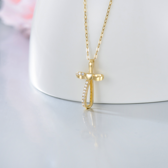 14K Gold Cubic Zirconia Cross Knot Pendant Necklace-2
