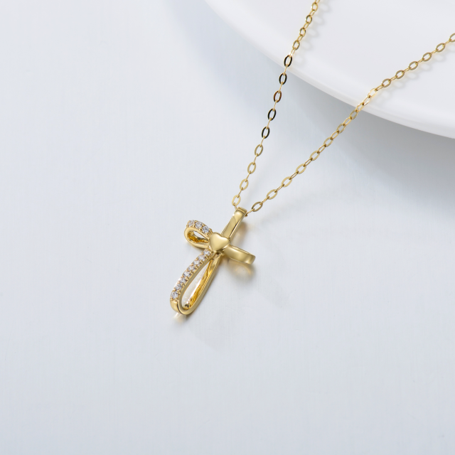 14K Gold Cubic Zirconia Cross Knot Pendant Necklace-3