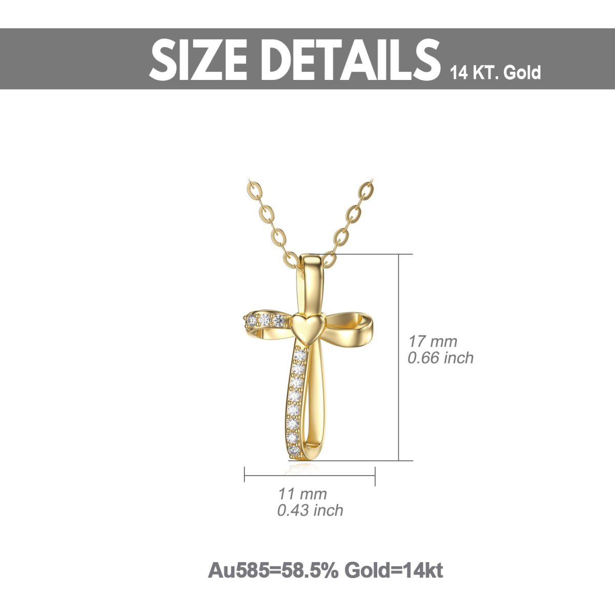 14K Gold Cubic Zirkonia Kreuz Knoten Anhänger Halskette-6