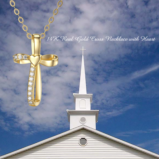 14K Gold Cubic Zirconia Cross Knot Pendant Necklace-4