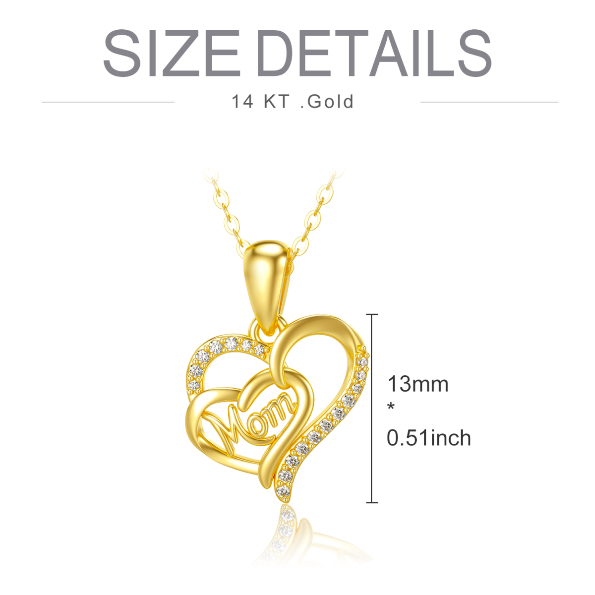 Collar de oro de 14 quilates de circonio cúbico corazón con colgante de corazón con la pal-6