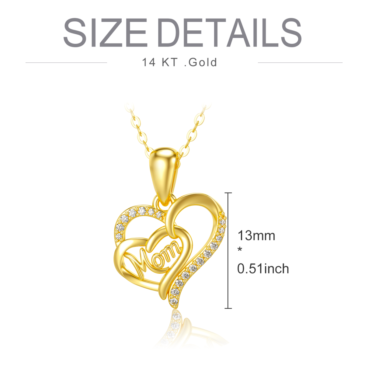 14K Gold Cubic Zirconia Heart With Heart Pendant Necklace with Engraved Word-6