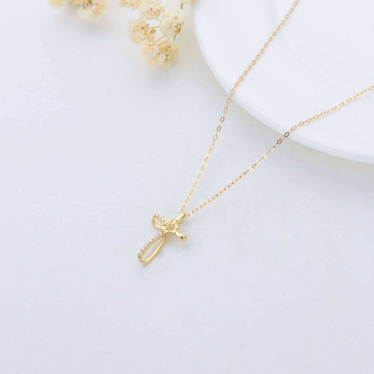 14K Gold Cubic Zirconia Cross Knot Pendant Necklace-3