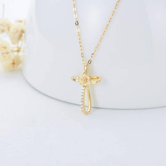 14K Gold Cubic Zirconia Cross Knot Pendant Necklace-4